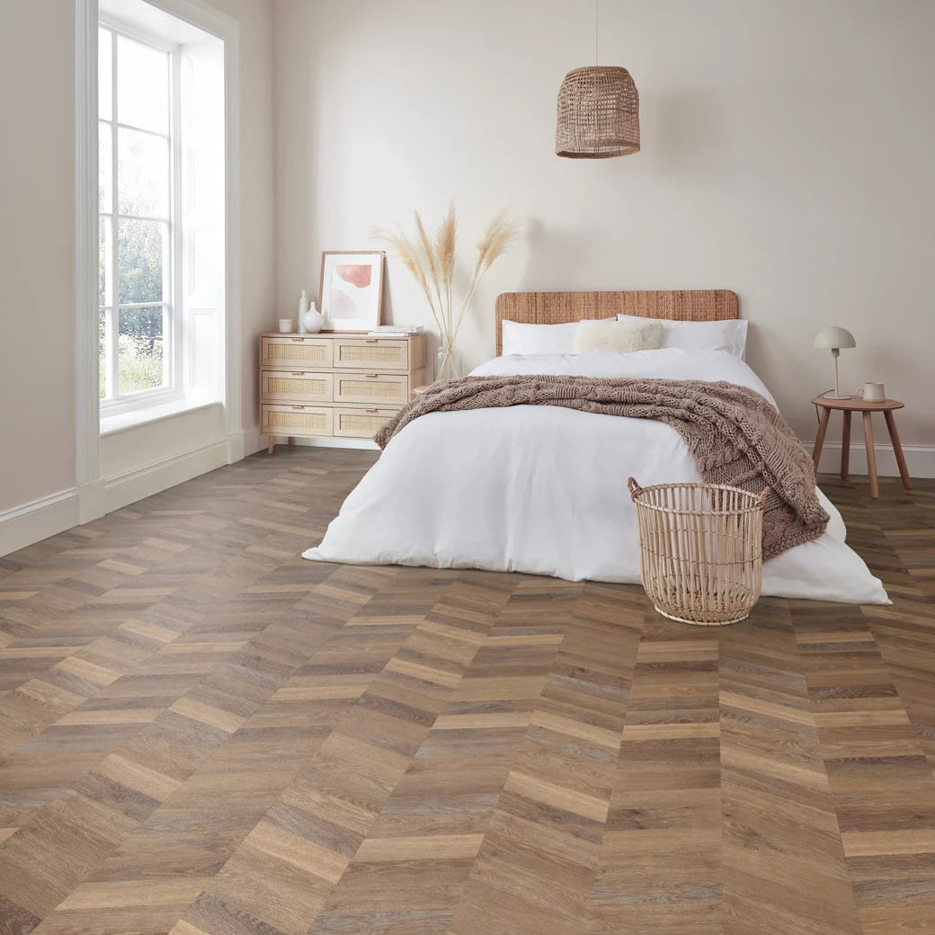 Karndean Knight Tile Gluedown - 9" x 48" Mid Limed Oak Chevron CH-KP96