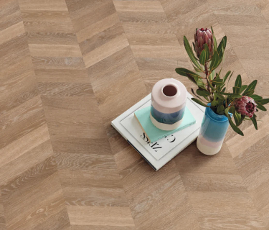 Karndean Knight Tile Rigid Core - 9" x 48" Pale Limed Oak Chevron SCB-CH-KP94