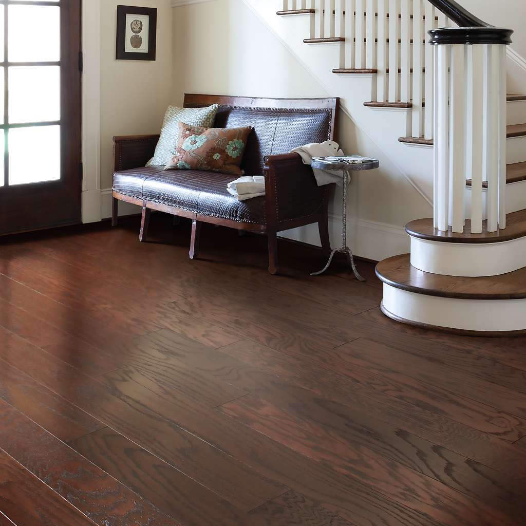 Classic hardwood flooring in both traditional and modern colors. This oak hardwood floor showcases the charm and natural beauty of hardwood, accentuated with a wide range of character. Offered in 3 1/4" and 5" widths.