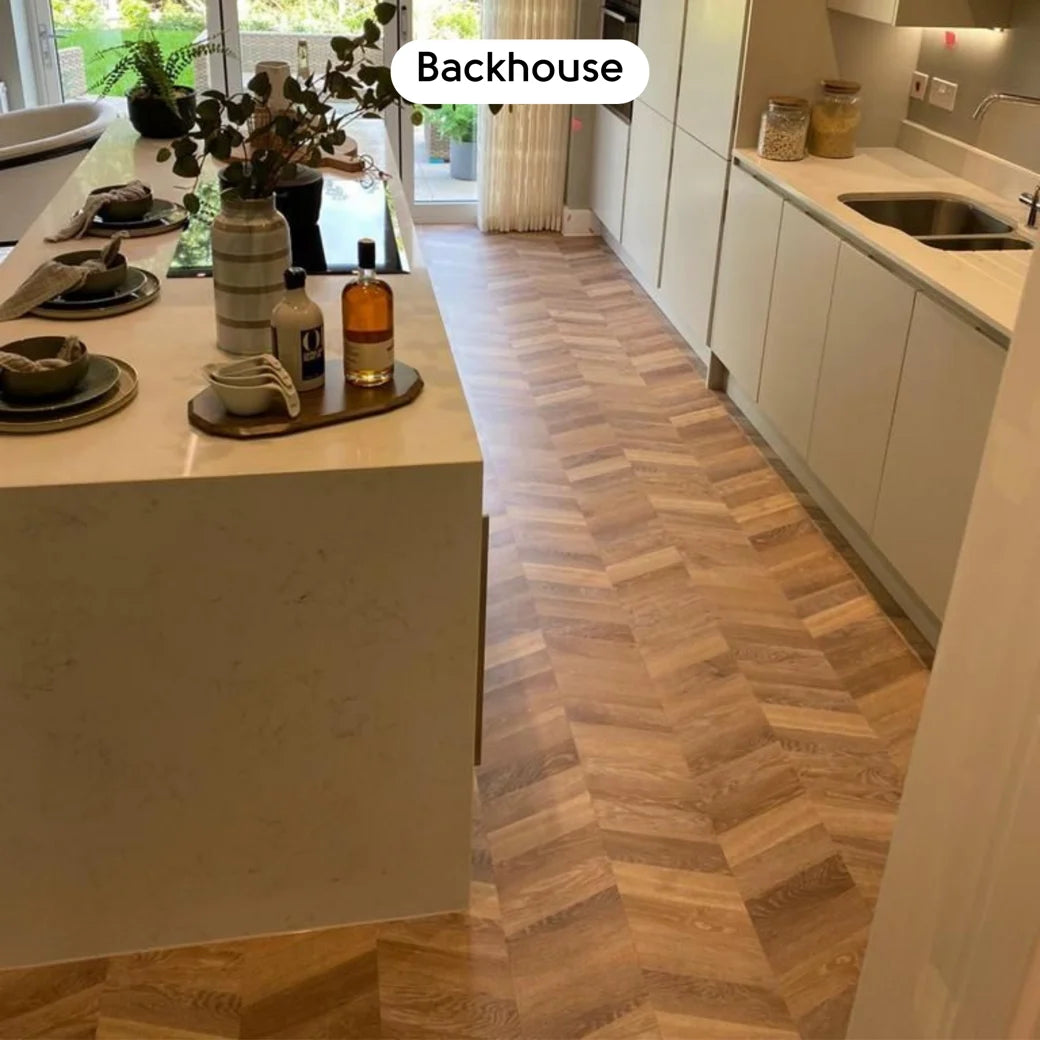 Karndean Knight Tile Gluedown - 9" x 48" Pale Limed Oak Chevron CH-KP94