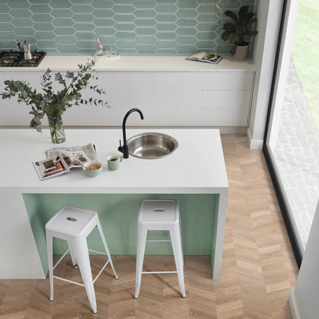 Karndean Knight Tile Gluedown - 9" x 48" Pale Limed Oak Chevron CH-KP94