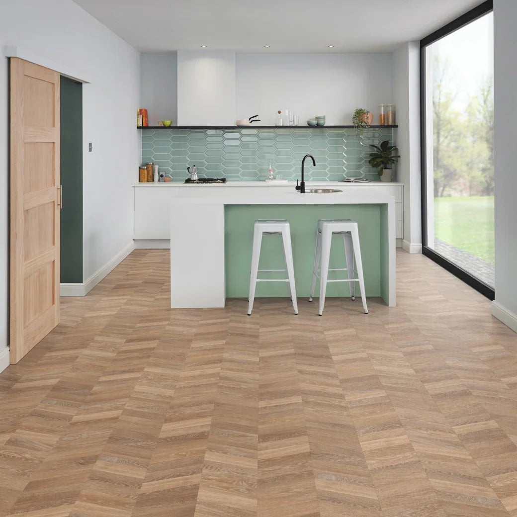 Karndean Knight Tile Gluedown - 9" x 48" Pale Limed Oak Chevron CH-KP94