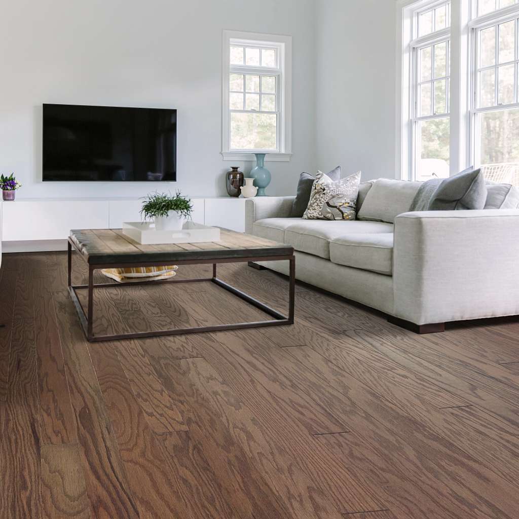 Classic hardwood flooring in both traditional and modern colors. This oak hardwood floor showcases the charm and natural beauty of hardwood, accentuated with a wide range of character. Offered in 3 1/4" and 5" widths.