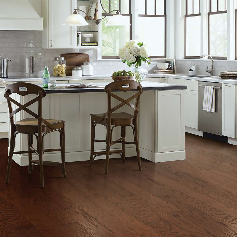 Classic hardwood flooring in both traditional and modern colors. This oak hardwood floor showcases the charm and natural beauty of hardwood, accentuated with a wide range of character. Offered in 3 1/4" and 5" widths.
