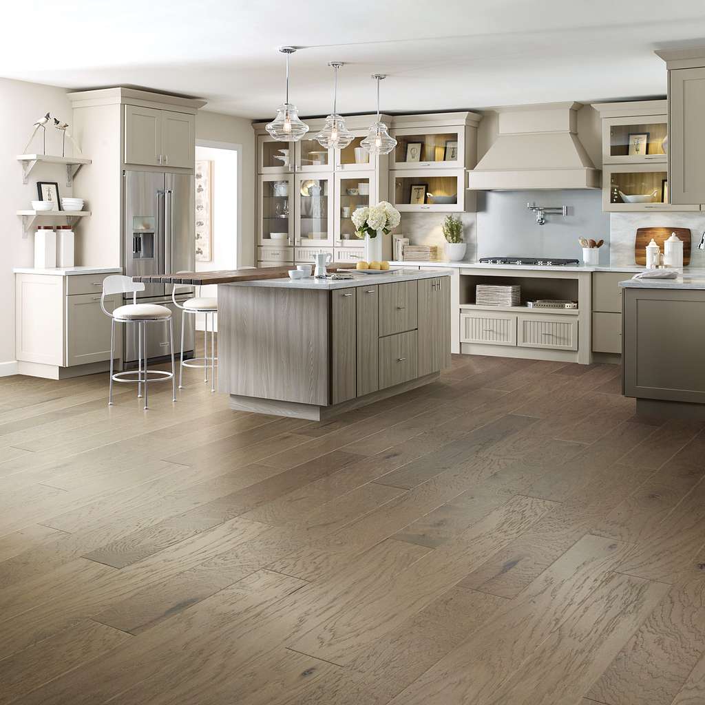 Subtle wirebrushing lets the natural beauty of hickory shine through with High Plains 6 3/8 Hardwood from Shaw Floors.