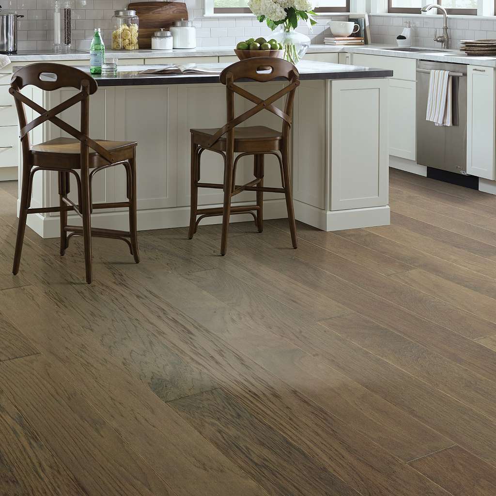 Subtle wirebrushing lets the natural beauty of hickory shine through with High Plains 6 3/8 Hardwood from Shaw Floors.