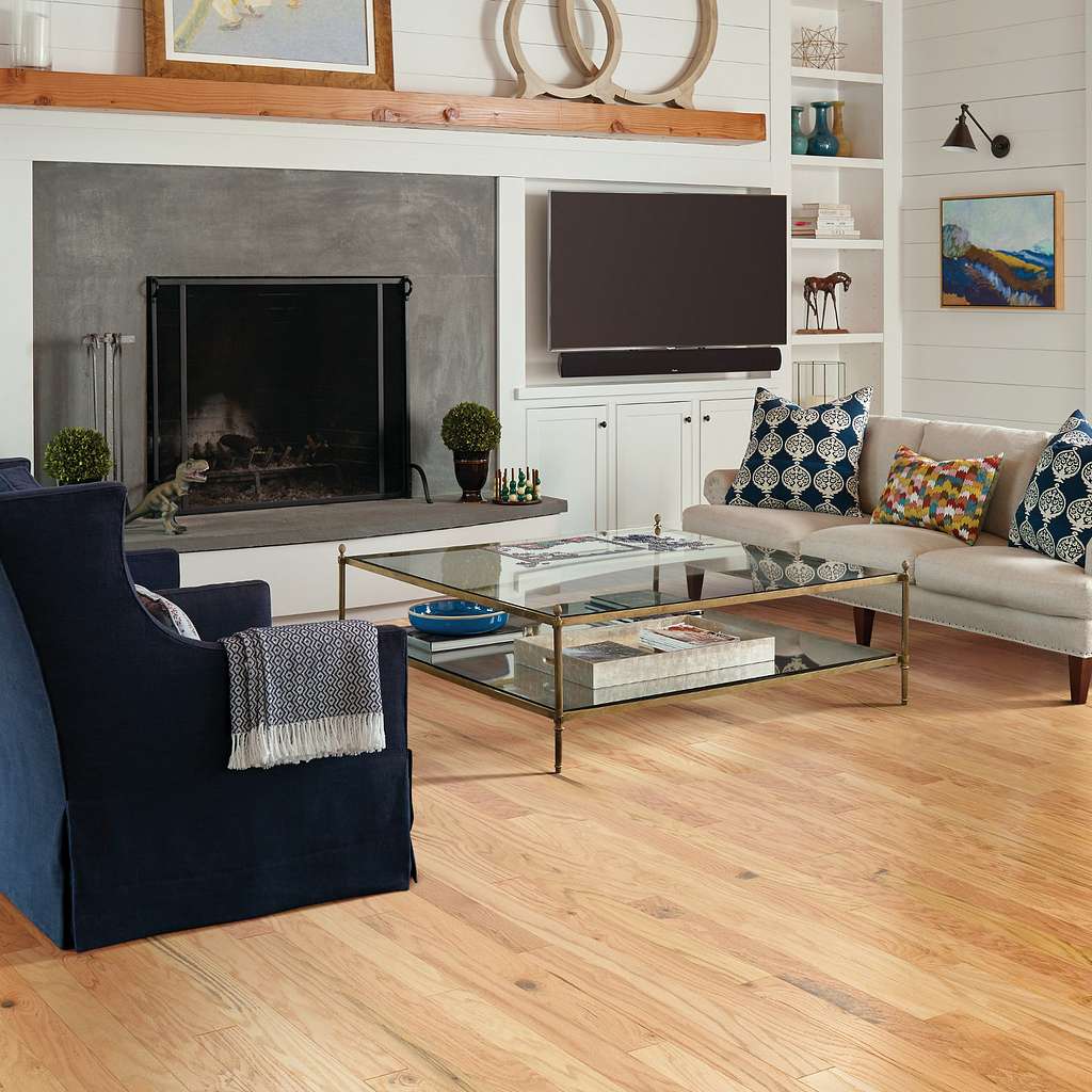 Classic hardwood flooring in both traditional and modern colors. This oak hardwood floor showcases the charm and natural beauty of hardwood, accentuated with a wide range of character. Offered in 3 1/4" and 5" widths.