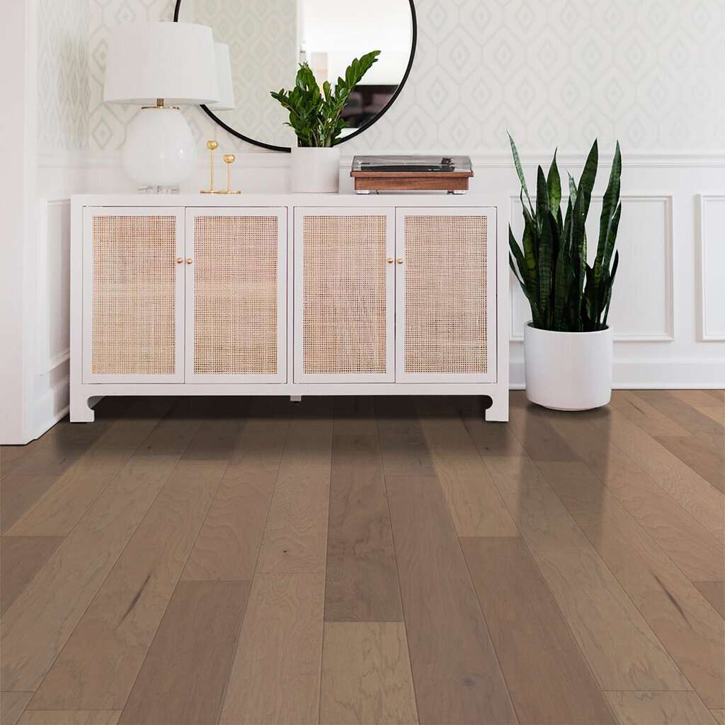 Subtle wirebrushing lets the natural beauty of hickory shine through with High Plains 6 3/8 Hardwood from Shaw Floors.